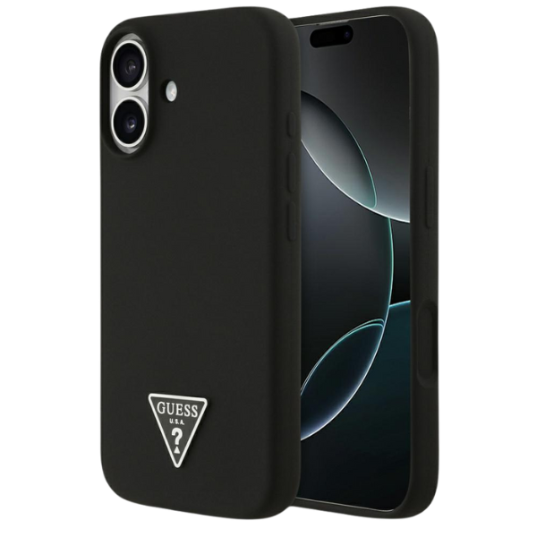 Dėklas Guess Silicone Triangle Logo MagSafe Apple iPhone 17 juodos spalvos aprašymas - Prekės nuotrauka