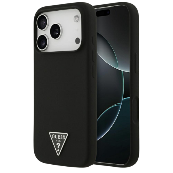 Dėklas Guess Silicone Triangle Logo MagSafe Apple iPhone 17 Pro Max juodos spalvos aprašymas - Prekės nuotrauka