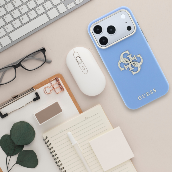 Dėklas Guess Smooth & Big Strass Logo, skirtas iPhone 18 Pro / 17 Pro, mėlynas aprašymas - Prekės nuotrauka