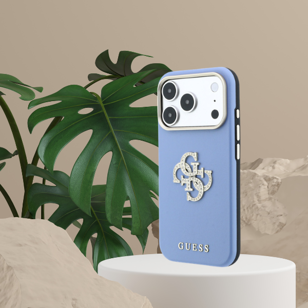 Dėklas Guess Smooth & Big Strass Logo, skirtas iPhone 18 Pro / 17 Pro, mėlynas aprašymas - Prekės nuotrauka