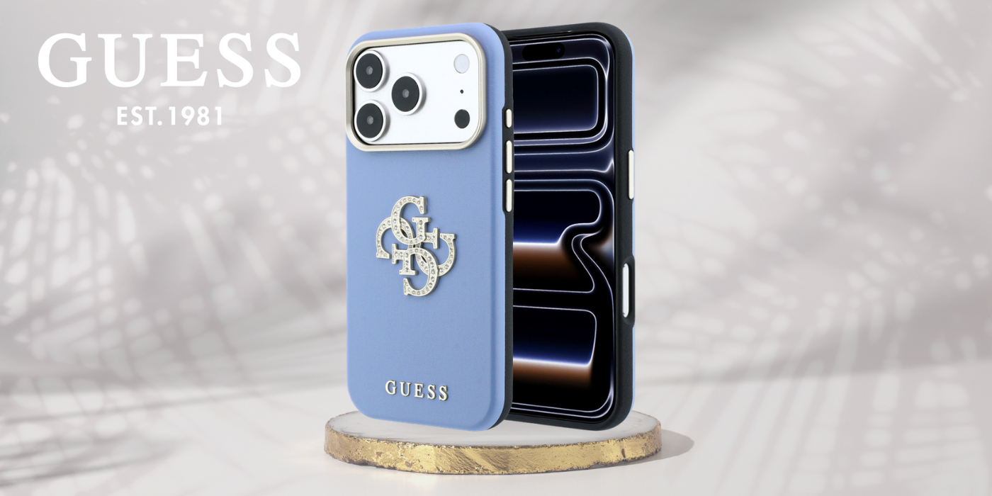 Dėklas Guess Smooth & Big Strass Logo, skirtas iPhone 18 Pro / 17 Pro, mėlynas aprašymas - Prekės nuotrauka