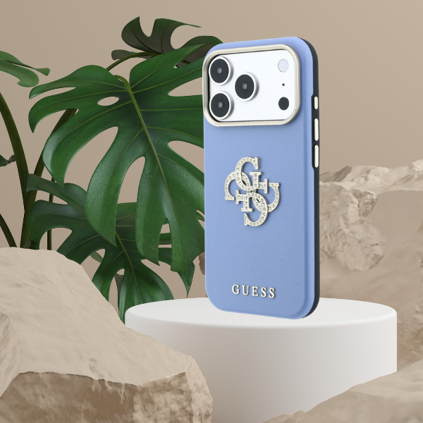 Dėklas Guess Smooth & Big Strass Logo, skirtas iPhone 18 Pro Max / 17 Pro Max, mėlynas aprašymas - Prekės nuotrauka