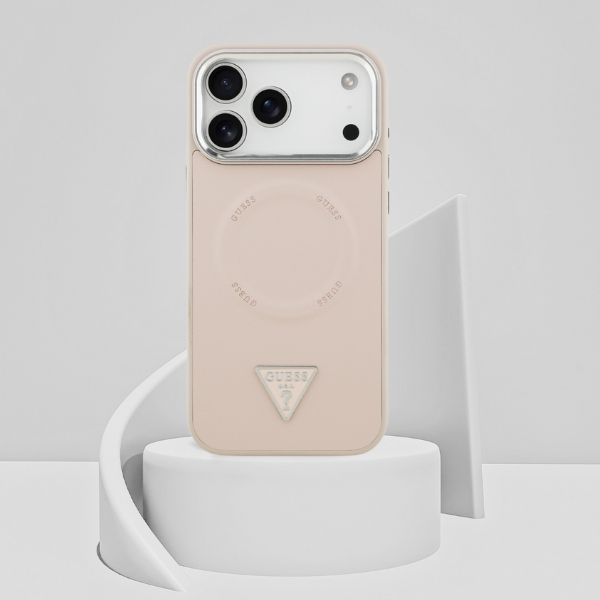 Dėklas Guess Triangle Logo MagSafe, skirtas iPhone 18 Pro Max / 17 Pro Max, rožinis aprašymas - Prekės nuotrauka