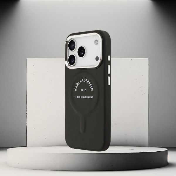 Dėklas Karl Lagerfeld Embossed Open Ring RSG Logo MagSafe skirtas iPhone 18 Pro Max / 17 Pro Max juodas aprašymas - Prekės nuotrauka