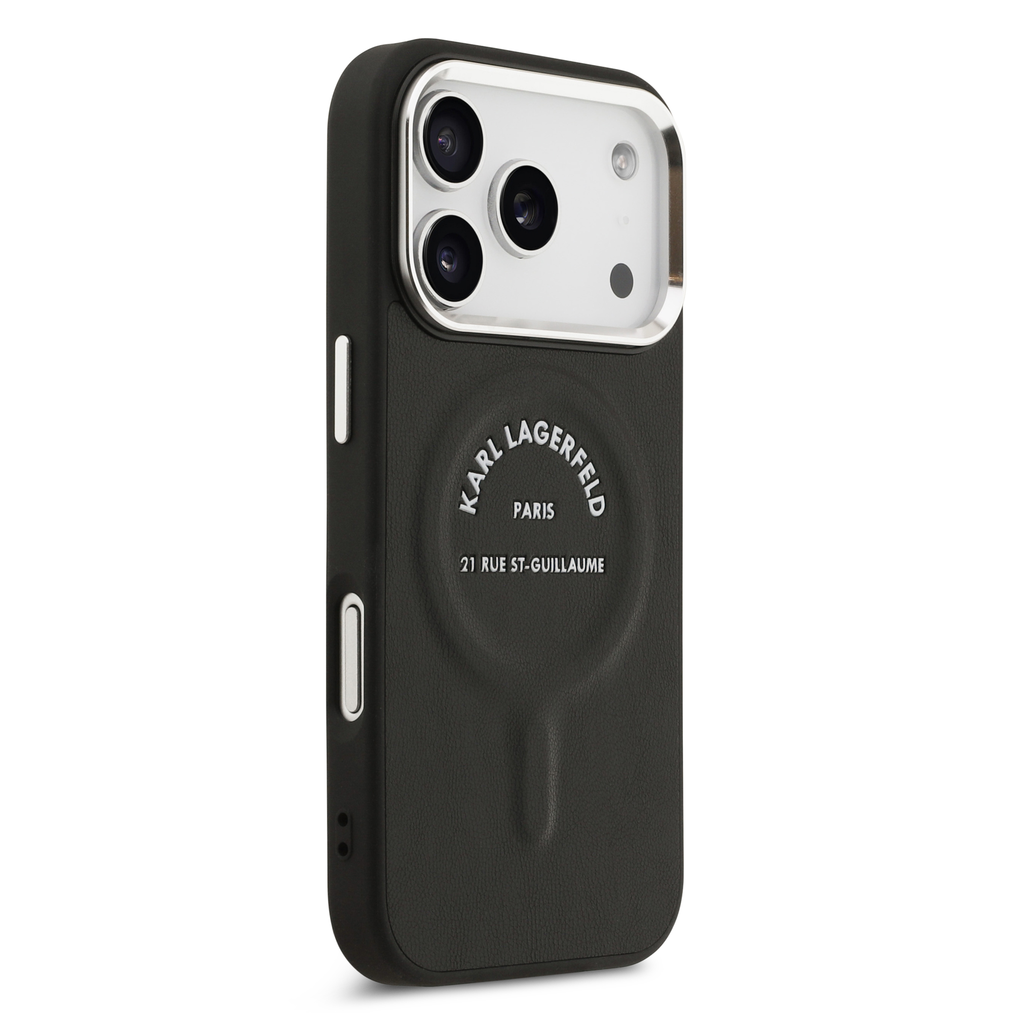 Dėklas Karl Lagerfeld Embossed Open Ring RSG Logo MagSafe skirtas iPhone 18 Pro Max / 17 Pro Max juodas aprašymas - Prekės nuotrauka