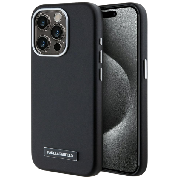 Dėklas Karl Lagerfeld FW Metal Plate MagSafe Apple iPhone 15 Pro Max juodos spalvos aprašymas - Prekės nuotrauka