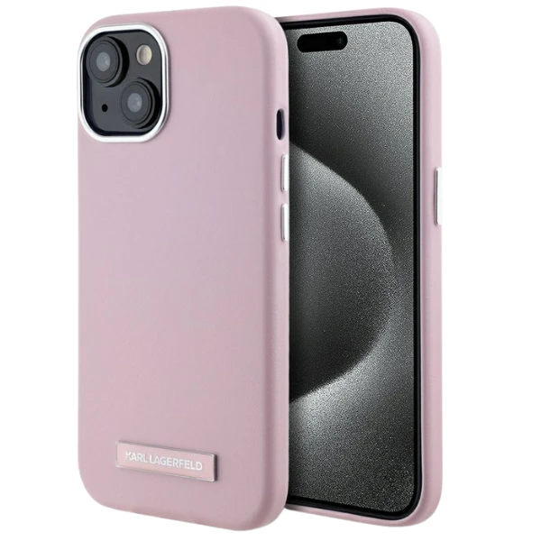 Dėklas Karl Lagerfeld FW Metal Plate MagSafe skirtas Apple iPhone 15 rožinės spalvos aprašymas - Prekės nuotrauka Dėklas Karl Lagerfeld FW Metal Plate MagSafe skirtas Apple iPhone 15 rožinės spalvos aprašymas - Prekės nuotrauka