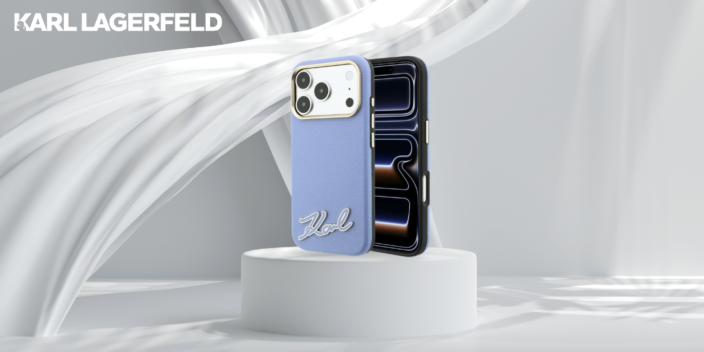 Dėklas Karl Lagerfeld Grained with Resin Signature Logo MagSafe, skirtas iPhone 18 Pro / 17 Pro, šviesiai mėlynas aprašymas - Prekės nuotrauka