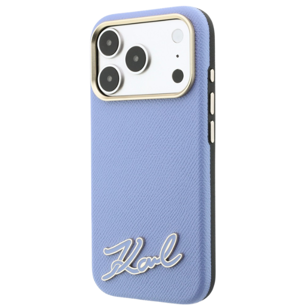 Dėklas Karl Lagerfeld Grained with Resin Signature Logo MagSafe, skirtas iPhone 18 Pro / 17 Pro, šviesiai mėlynas aprašymas - Prekės nuotrauka