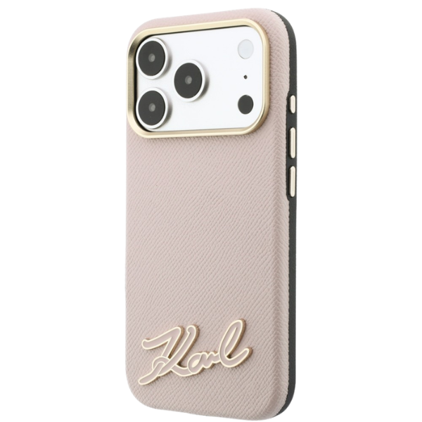 Dėklas Karl Lagerfeld Grained with Resin Signature Logo MagSafe, skirtas iPhone 18 Pro / 17 Pro, rožinis aprašymas - Prekės nuotrauka