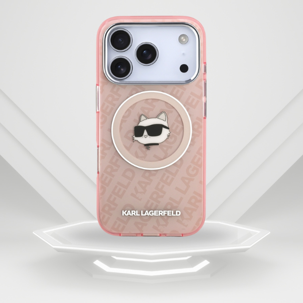 Dėklas Karl Lagerfeld IML Choupette Head Logo MagSafe skirtas Apple iPhone 17 Pro Max rožinės spalvos aprašymas - Prekės nuotrauka