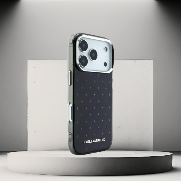 Dėklas Karl Lagerfeld IML Rhinestones Allover and Electroplated Logo skirtas iPhone 18 Pro / 17 Pro juodas aprašymas - Prekės nuotrauka