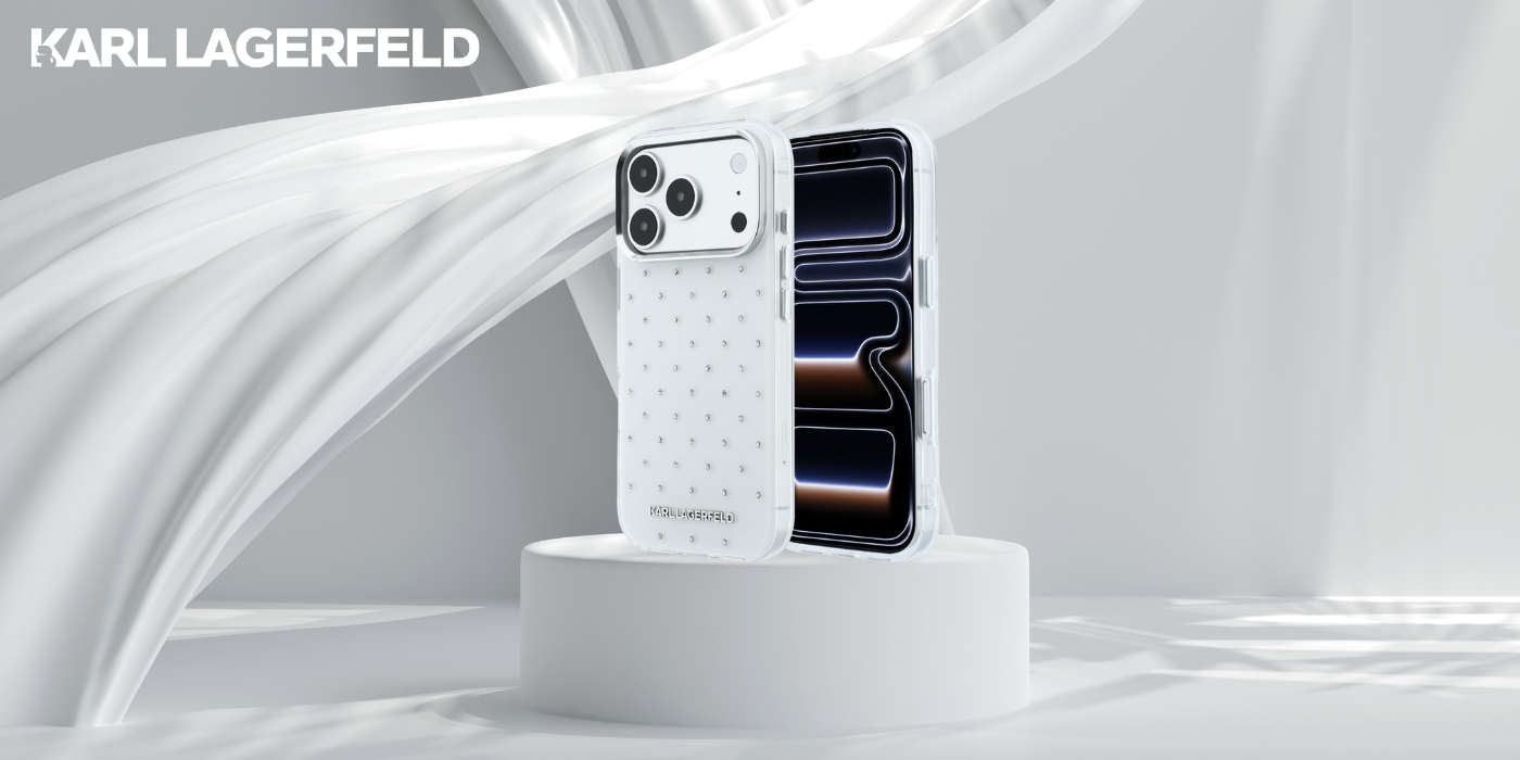 Dėklas Karl Lagerfeld IML Rhinestones Allover and Electroplated Logo skirtas iPhone 18 Pro /17 Pro baltas aprašymas - Prekės nuotrauka