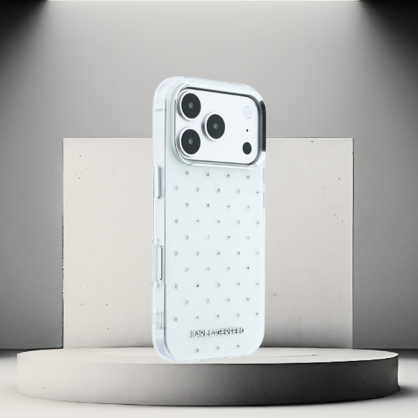 Dėklas Karl Lagerfeld IML Rhinestones Allover and Electroplated Logo skirtas iPhone 18 Pro Max /17 Pro Max aprašymas - Prekės nuotrauka