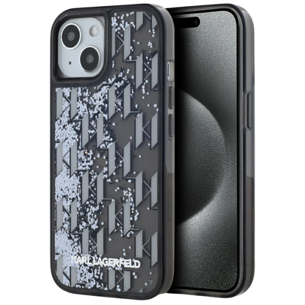 Dėklas Karl Lagerfeld Liquide Glitter Monogram Gradient Apple iPhone 15 juodos spalvos aprašymas - Prekės nuotrauka Dėklas Karl Lagerfeld Liquide Glitter Monogram Gradient Apple iPhone 15 juodos spalvos aprašymas - Prekės nuotrauka