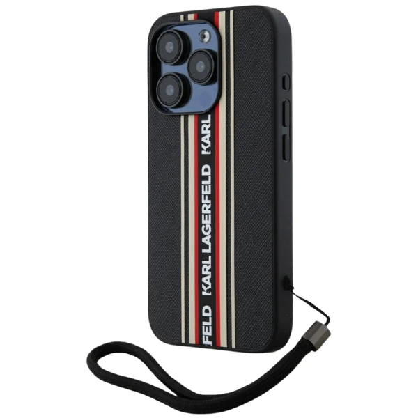 Dėklas Karl Lagerfeld Saffiano Athleisure Stripes Cord skirtas Apple iPhone 15 Pro red aprašymas - Prekės nuotrauka