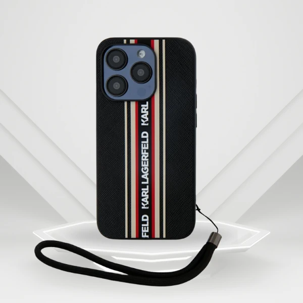 Dėklas Karl Lagerfeld Saffiano Athleisure Stripes Cord skirtas Apple iPhone 15 Pro red aprašymas - Prekės nuotrauka