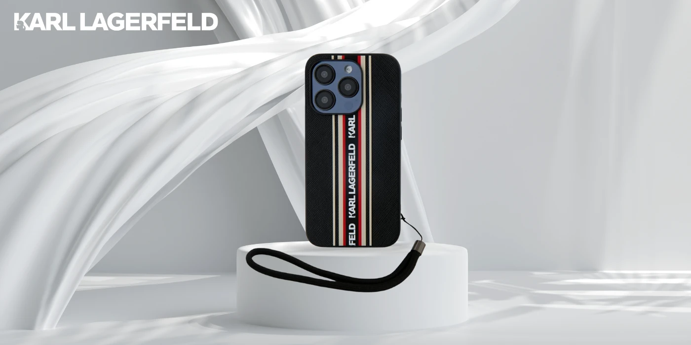 Dėklas Karl Lagerfeld Saffiano Athleisure Stripes Cord skirtas Apple iPhone 15 Pro Max red aprašymas - Prekės nuotrauka