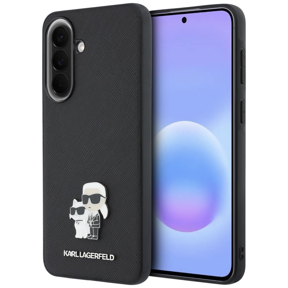 Dėklas Karl Lagerfeld Saffiano su Karl&Choupette metaliniu logotipu Samsung Galaxy A57 5G juodos spalvos aprašymas - Prekės nuotrauka