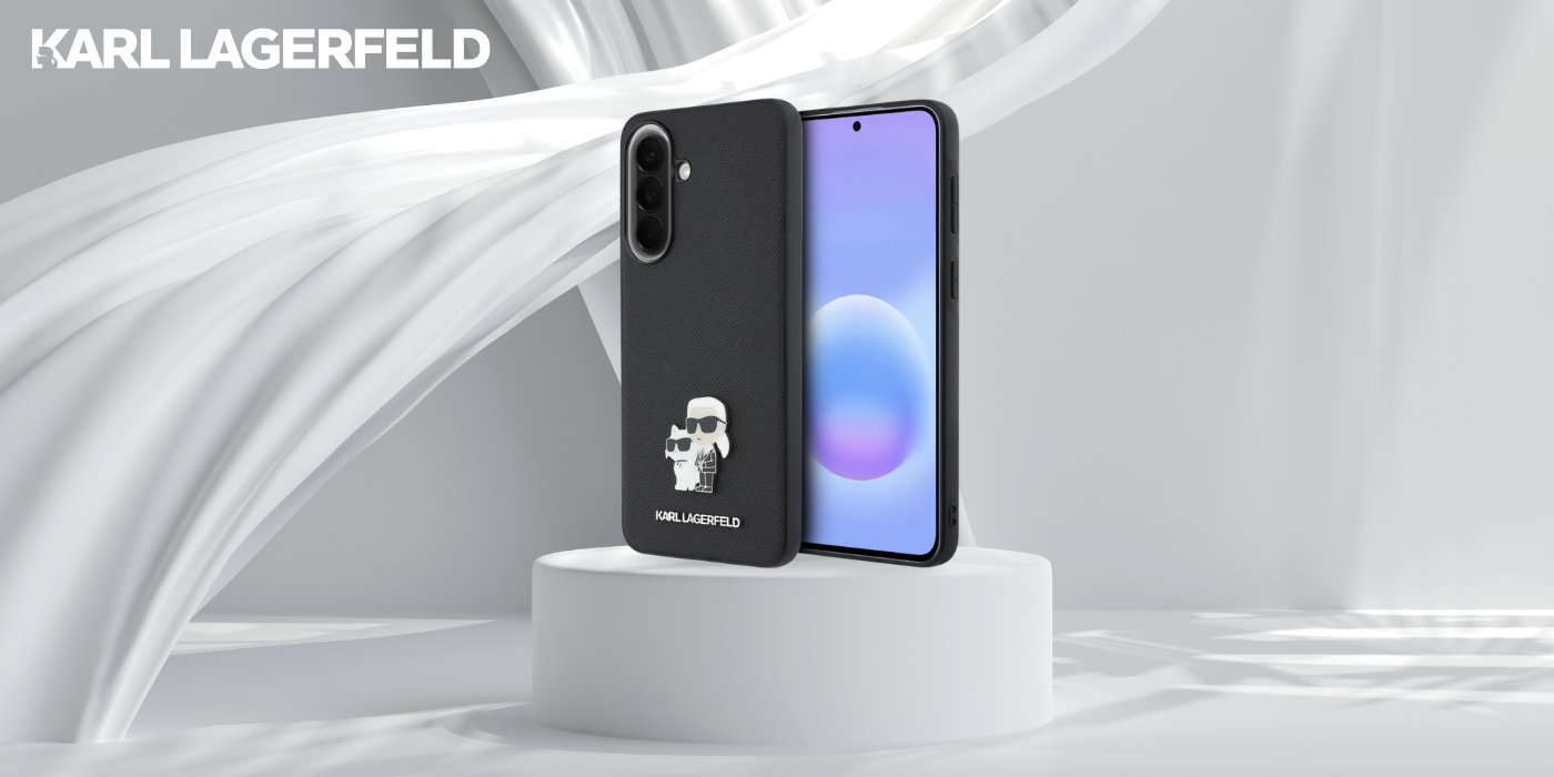 Dėklas Karl Lagerfeld Saffiano su Karl&Choupette metaliniu logotipu Samsung Galaxy A57 5G juodos spalvos aprašymas - Prekės nuotrauka