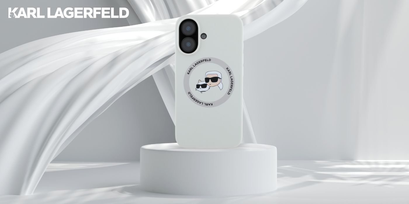 Dėklas Karl Lagerfeld Silicone Double Heads And Circle MagSafe Apple iPhone 16, smėlio spalvos aprašymas - Prekės nuotrauka