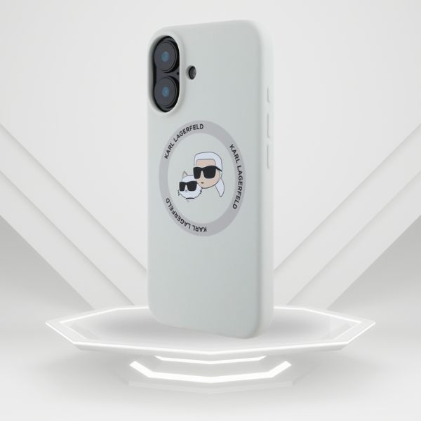 Dėklas Karl Lagerfeld Silicone Double Heads And Circle MagSafe Apple iPhone 16, smėlio spalvos aprašymas - Prekės nuotrauka