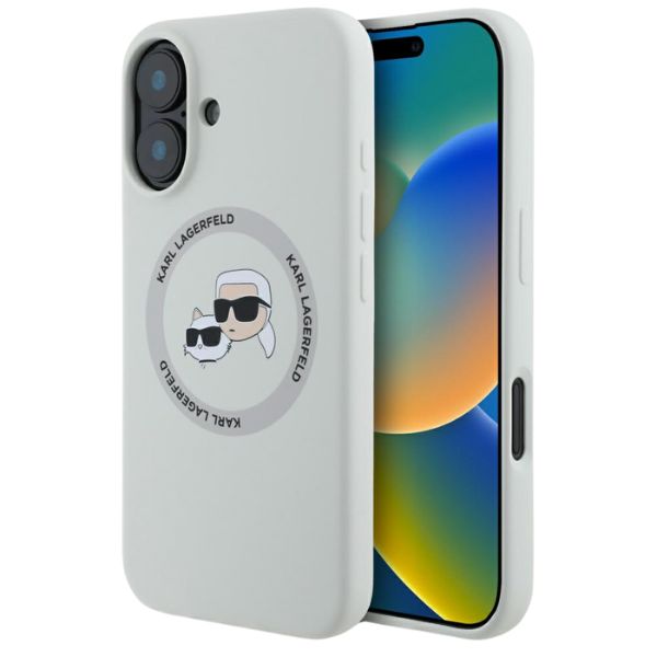 Dėklas Karl Lagerfeld Silicone Double Heads And Circle MagSafe Apple iPhone 16, smėlio spalvos aprašymas - Prekės nuotrauka