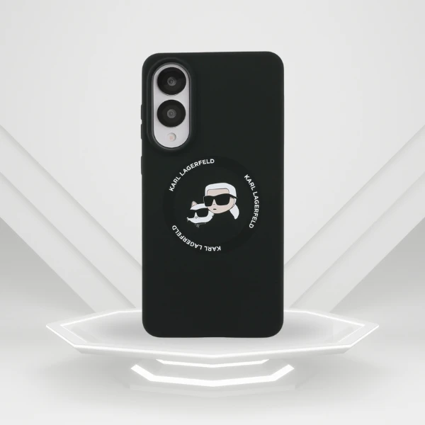 Dėklas Karl Lagerfeld Silicone Double Heads And Circle MagSafe skirtas Samsung Galaxy S25 Edge juodos spalvos aprašymas - Prekės nuotrauka