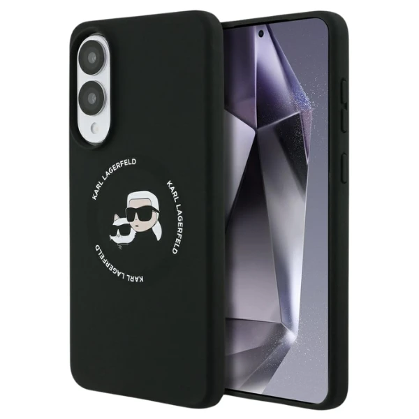 Dėklas Karl Lagerfeld Silicone Double Heads And Circle MagSafe skirtas Samsung Galaxy S25 Edge juodos spalvos aprašymas - Prekės nuotrauka