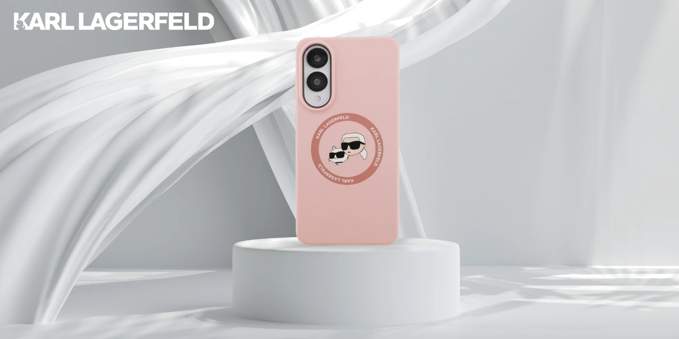 Dėklas Karl Lagerfeld Silicone Double Heads And Circle MagSafe skirtas Samsung Galaxy S25 Edge rožinės spalvos aprašymas - Prekės nuotrauka
