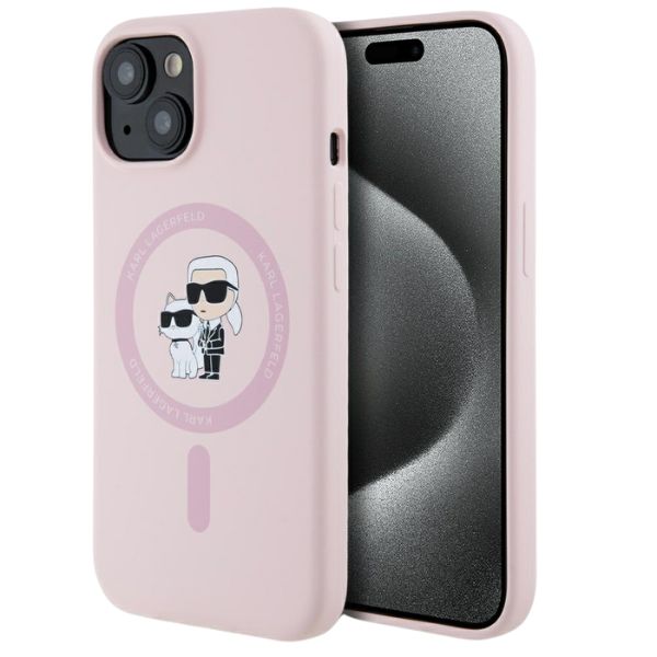 Dėklas Karl Lagerfeld Silicone Karl&Choupette MagSafe Apple iPhone 15 rožinės spalvos aprašymas - Prekės nuotrauka