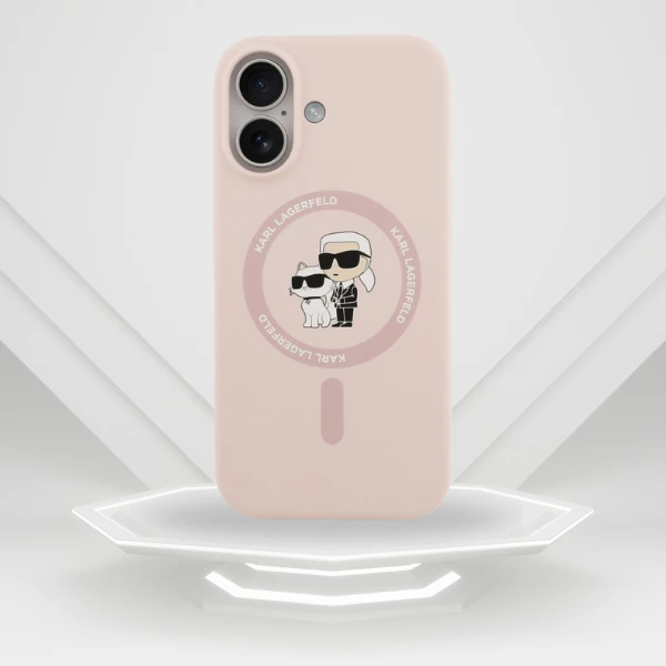 Dėklas Karl Lagerfeld Silicone Karl&Choupette Ring MagSafe skirtas Apple iPhone 17 rožinės spalvos aprašymas - Prekės nuotrauka