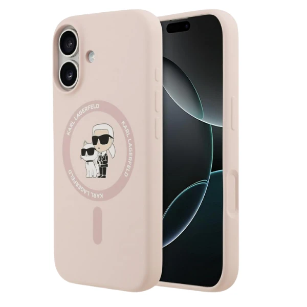 Dėklas Karl Lagerfeld Silicone Karl&Choupette Ring MagSafe skirtas Apple iPhone 17 rožinės spalvos aprašymas - Prekės nuotrauka