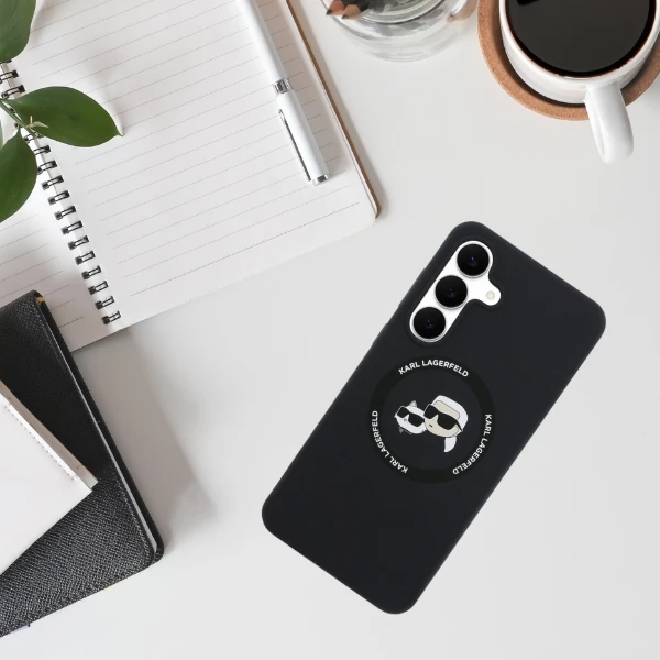 Dėklas Karl Lagerfeld Silicone Karl&Choupette Heads MagSafe skirtas Samsung Galaxy S25 FE juodos spalvos aprašymas - Prekės nuotrauka