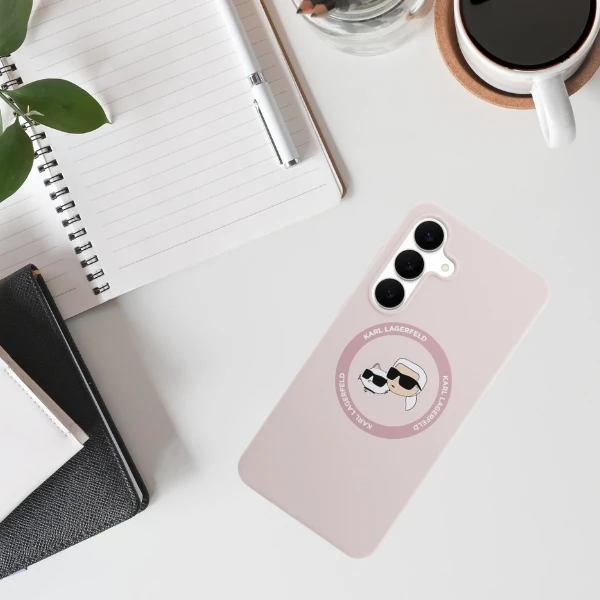 Dėklas Karl Lagerfeld Silicone Karl&Choupette Heads MagSafe skirtas Samsung Galaxy S25 FE rožinės spalvos aprašymas - Prekės nuotrauka