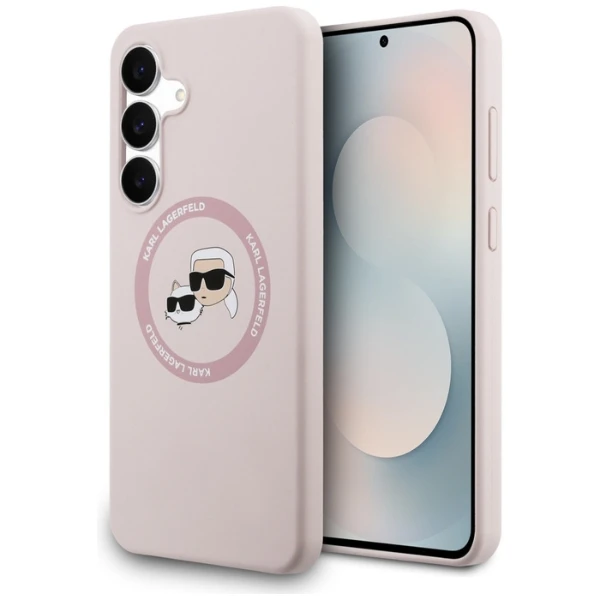 Dėklas Karl Lagerfeld Silicone Karl&Choupette Heads MagSafe skirtas Samsung Galaxy S25 FE rožinės spalvos aprašymas - Prekės nuotrauka