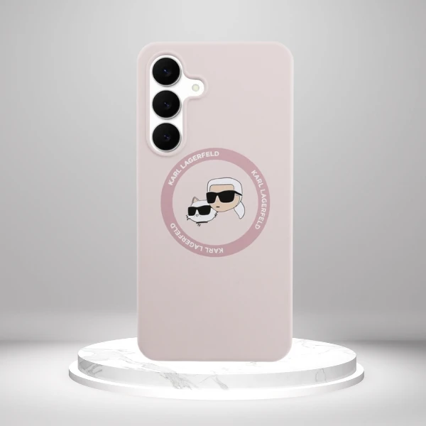Dėklas Karl Lagerfeld Silicone Karl&Choupette Heads MagSafe skirtas Samsung Galaxy S25 FE rožinės spalvos aprašymas - Prekės nuotrauka