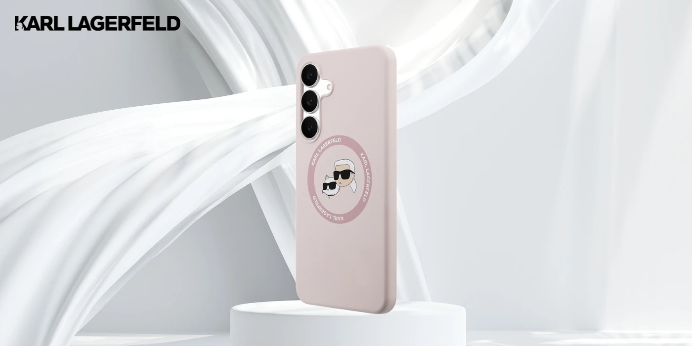 Dėklas Karl Lagerfeld Silicone Karl&Choupette Heads MagSafe skirtas Samsung Galaxy S25 FE rožinės spalvos aprašymas - Prekės nuotrauka