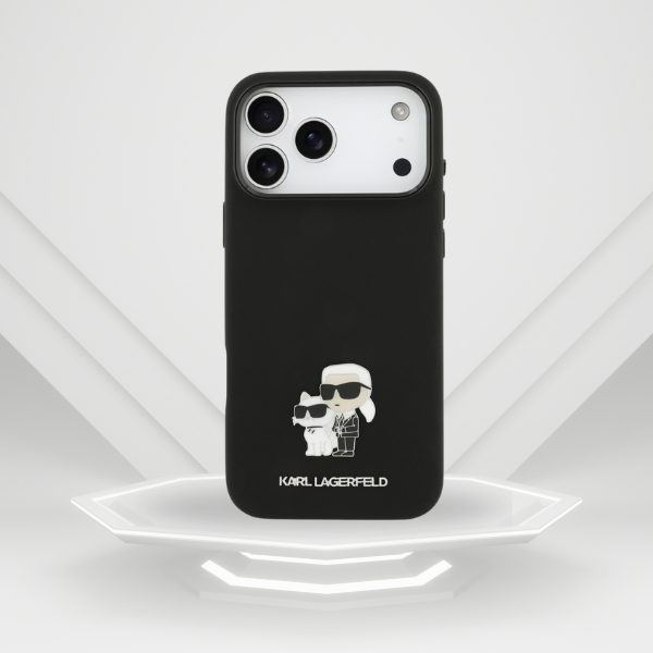 Dėklas Karl Lagerfeld Silicone Karl&Choupette Metal Pin, skirtas iPhone 18 Pro Max / 17 Pro Max, juodas aprašymas - Prekės nuotrauka