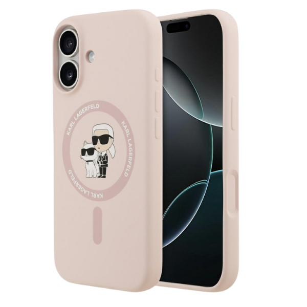 Dėklas Karl Lagerfeld Silicone Karl&Choupette Ring MagSafe skirtas Apple iPhone 17 rožinės spalvos aprašymas - Prekės nuotrauka