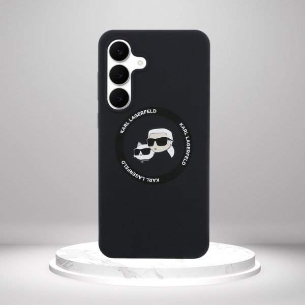 Dėklas Karl Lagerfeld Silicone Karl&Choupette Heads MagSafe skirtas Samsung Galaxy S25 FE juodos spalvos aprašymas - Prekės nuotrauka