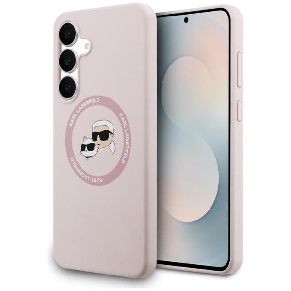 Dėklas Karl Lagerfeld Silicone Karl&Choupette Heads MagSafe skirtas Samsung Galaxy S25 FE rožinės spalvos aprašymas - Prekės nuotrauka