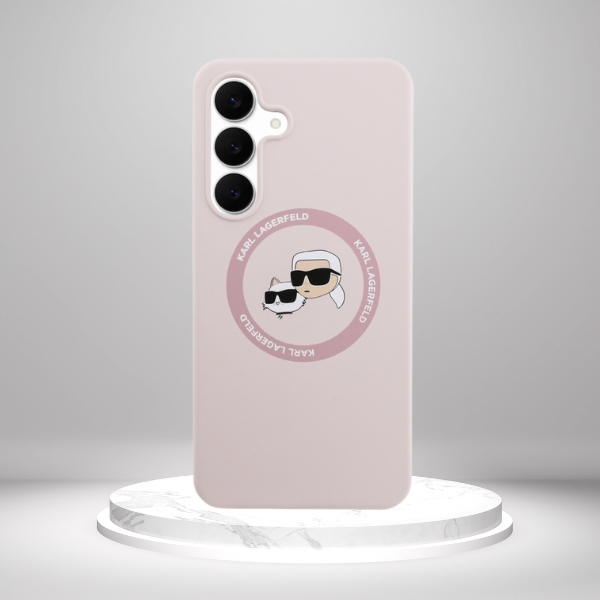 Dėklas Karl Lagerfeld Silicone Karl&Choupette Heads MagSafe skirtas Samsung Galaxy S25 FE rožinės spalvos aprašymas - Prekės nuotrauka