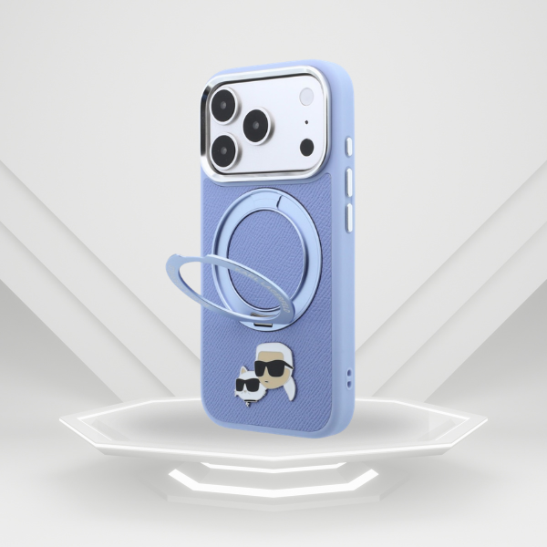 Dėklas Karl Lagerfeld su 360° žiediniu stovu Karl & Choupette Heads Pin MagSafe, skirtas iPhone 18 Pro/17 Pro aprašymas - Prekės nuotrauka