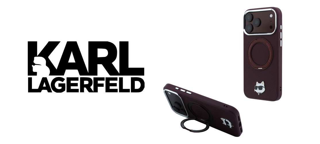 Dėklas Karl Lagerfeld su 360° žiedu-stovu Choupette Head Pin MagSafe, skirtas iPhone 18 Pro / 17 Pro, bordo spalvos aprašymas - Prekės nuotrauka