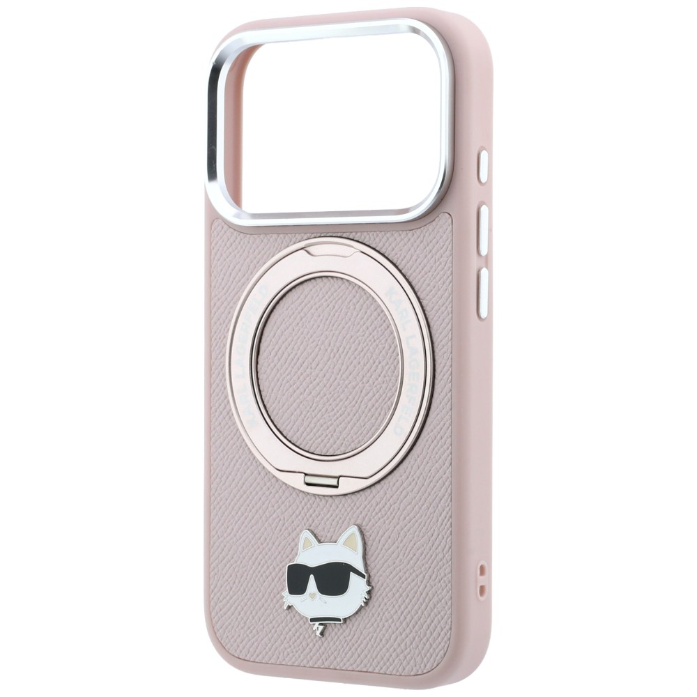 Dėklas Karl Lagerfeld su žiediniu stovu 360 Choupette Head Pin MagSafe, skirtas iPhone 18 Pro / 17 Pro, rožinis aprašymas - Prekės nuotrauka
