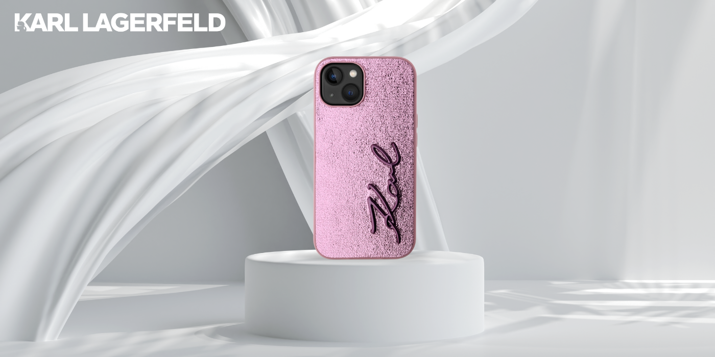 Dėklas Karl Lagerfeld Wrinkled Metal Signature Apple iPhone 15 rožinės spalvos aprašymas - Prekės nuotrauka