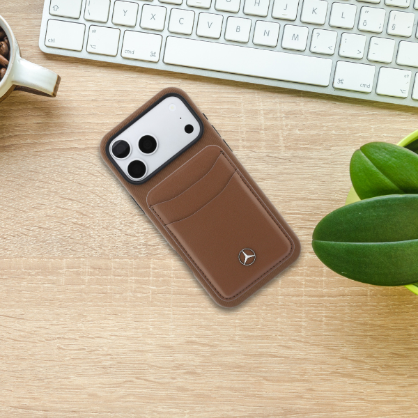 Dėklas Mercedes Grilis Pattern & Card Wallet Leather MagSafe, skirtas iPhone 18 Pro Max/17 Pro Max, kupranugario spalvos aprašymas - Prekės nuotrauka