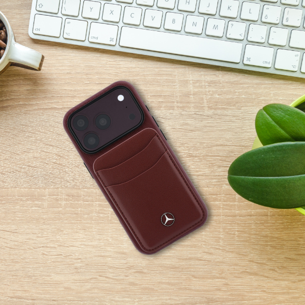 Dėklas Mercedes Grilis Pattern & Card Wallet Leather MagSafe, skirtas iPhone 18 Pro Max/17 Pro Max, bordo spalvos aprašymas - Prekės nuotrauka