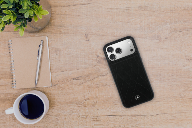 Dėklas Mercedes Leather Crossed Lines MagSafe skirtas iPhone 18 Pro Max/ 17 Pro Max juodas aprašymas - Prekės nuotrauka